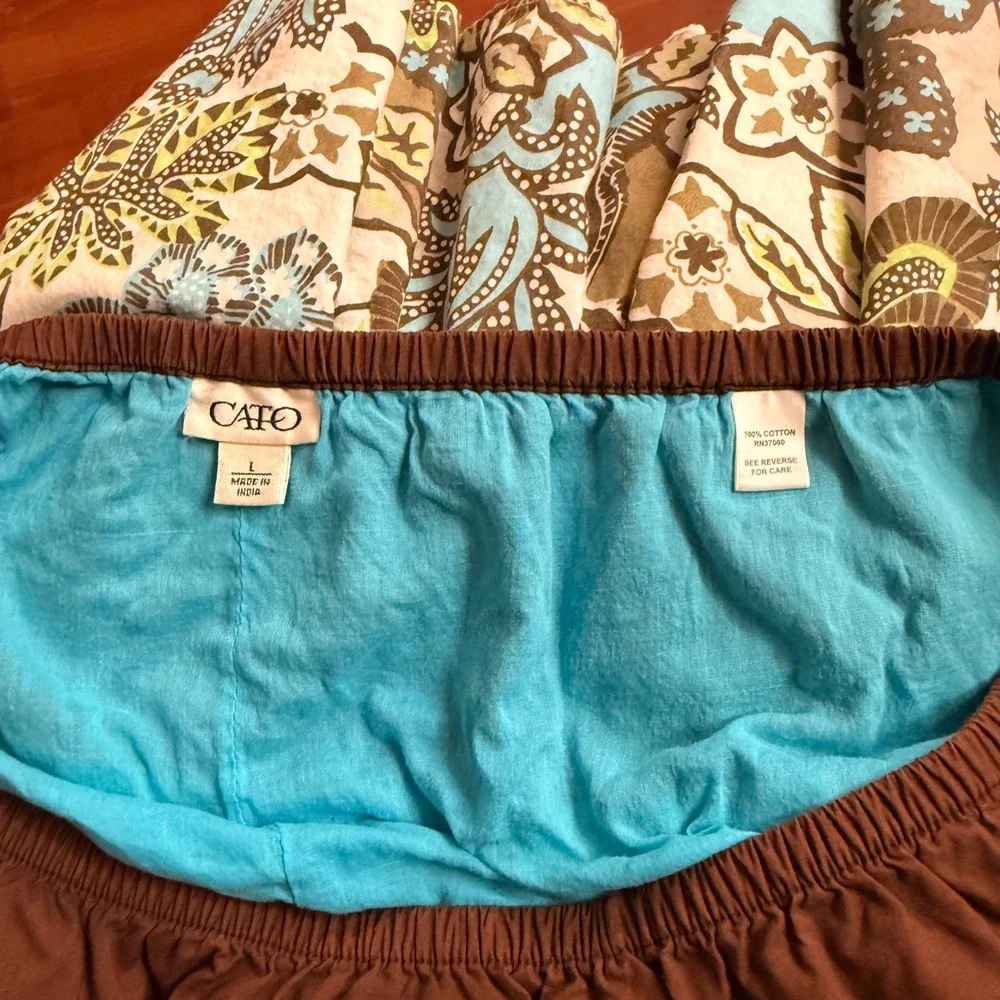 Cato Maxi Skirt Women L Blue Brown Floral Tiered Cotton Boho Western Cottagecore